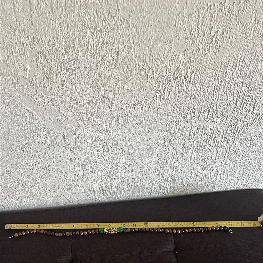1186*18’ Tiger Eye Gemstone Beads Necklace / gold plated Green Dragon Pendant . - Picture 3 of 4